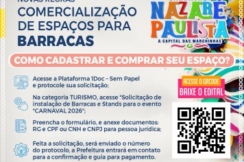 Prefeitura abre inscrições, na próxima quarta-feira (14/01), para venda de espaços comerciais no Carnaval 2026 em Nazaré Paulista