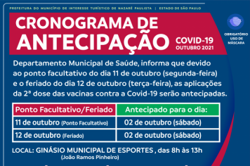 Departamento de Saúde de Nazaré Paulista antecipa aplicação da 2ª dose devido ao feriado; veja o cronograma
