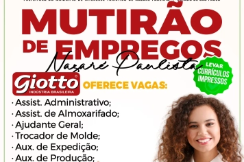Prefeitura de Nazaré Paulista promove mutirão de empregos em parceria com a Empresa Giotto