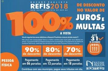 Contribuinte de Nazaré Paulista: Aproveite o REFIS 2018 e regularize seus débitos com o Município
