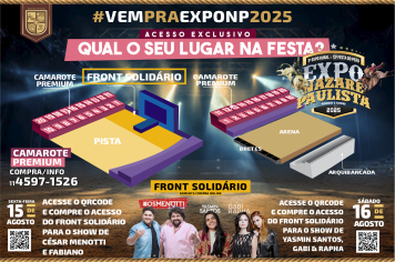 Expo Nazaré Paulista terá Camarotes e Front Solidário para quem gosta de ver o rodeio e os shows de pertinho com renda para o Fundo Social, o setor pista a ENTRADA É GRATUITA