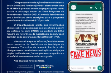 Departamento de Ação e Desenvolvimento Social (DADES) alerta sobre fake news de suposto Programa de Renda Mensal Familiar 2021