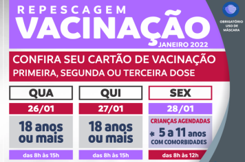 Covid-19: Prefeitura retoma vacinação nesta quarta-feira(26) e divulga calendário de repescagem para pessoas com 18 anos ou mais