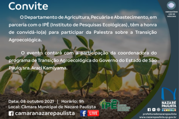 Transição Agroecológica será tema de palestra em Nazaré Paulista com a equipe do Departamento Agricultura na próxima sexta-feira (08)