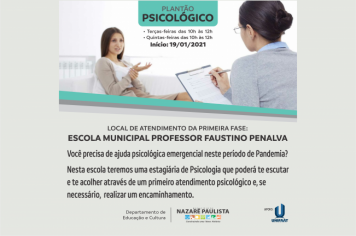 Departamento de Educação de Nazaré Paulista cria o Projeto “Plantão Psicológico