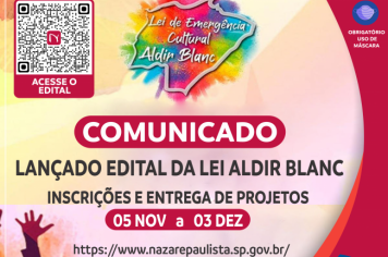 Prefeitura divulga NOVO edital de chamamento público da Lei Aldir Blanc