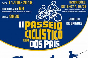 Vem aí, o II Passeio Ciclístico em comemoração ao dia dos pais em Nazaré Paulista