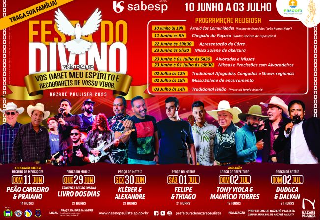 Confira a programação da Festa do Divino Espírito Santo 2023 de Nazaré Paulista