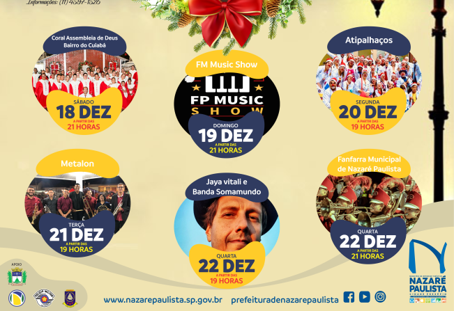 Prefeitura de Nazaré Paulista divulga programação de Natal na Praça da Igreja Matriz