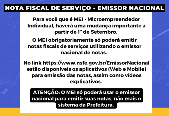 PREFEITURA ALERTA MEIS SOBRE MUDANÇA NA EMISSÃO