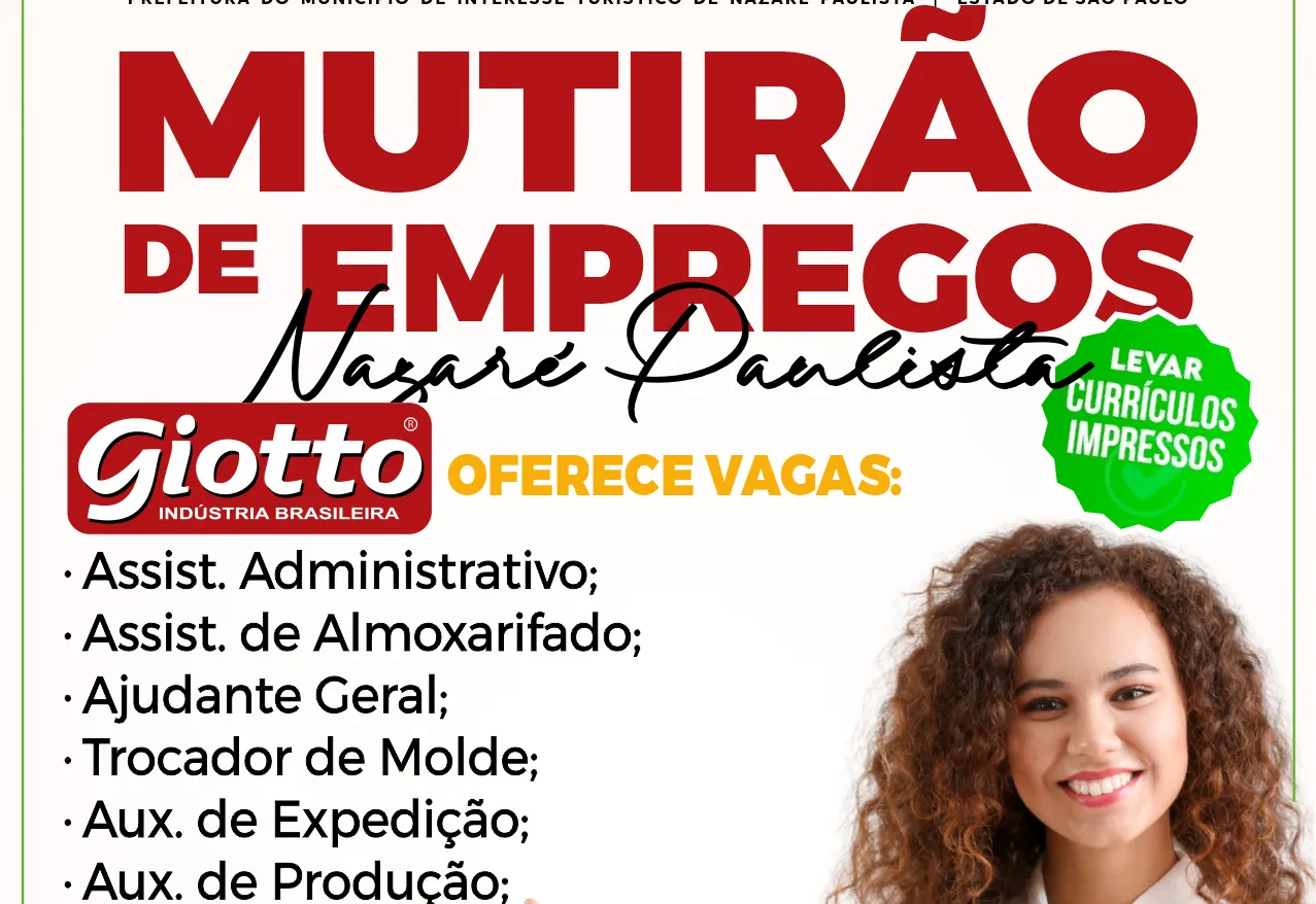 Prefeitura de Nazaré Paulista promove mutirão de empregos em parceria com a Empresa Giotto