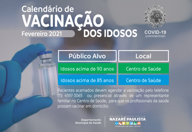 Informativo Departamento de Saúde: A vacinação contra a covid-19 retorna às 13h de quarta-feira(17) de cinzas em Nazaré Paulista