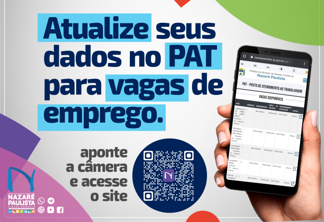 PAT online: Atenção munícipe, atualize seu cadastro no site da Prefeitura de Nazaré Paulista e aumente as chances para o mercado de trabalho