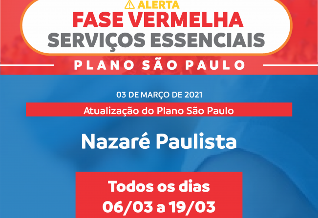 COVID-19: Nazaré Paulista entra na Fase Vermelha do Plano São Paulo a partir deste sábado(06)