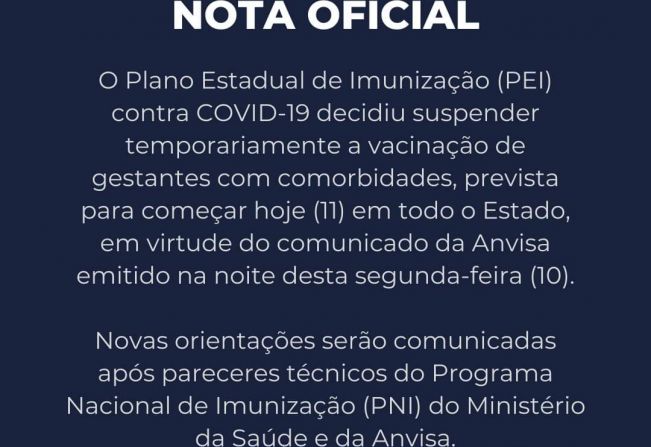 Vacinação de gestantes com comorbidades está suspensa temporariamente