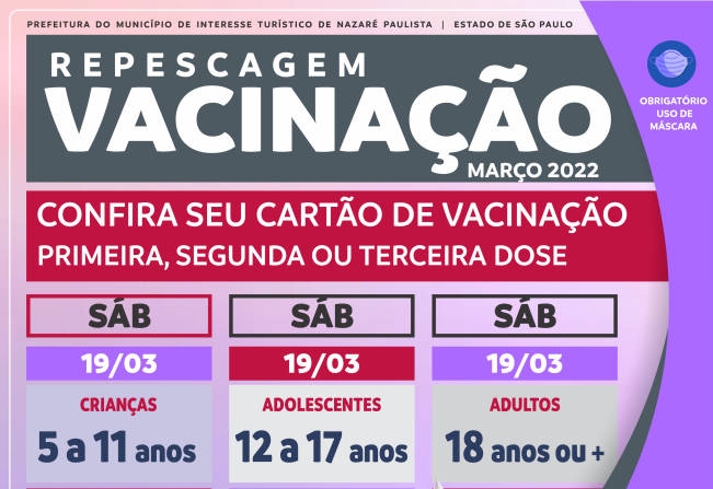 Covid-19: Departamento de Saúde de Nazaré Paulista realizará repescagem para vacinação de crianças, jovens e adultos