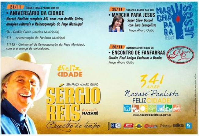 Prefeitura apresenta programação “oficial” do 341º Aniversário de Nazaré Paulista