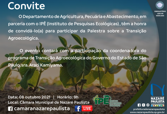 Transição Agroecológica será tema de palestra em Nazaré Paulista com a equipe do Departamento Agricultura na próxima sexta-feira (08)