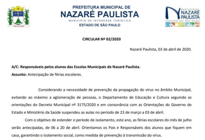 Responsáveis pelos alunos das Escolas Municipais de Nazaré Paulista