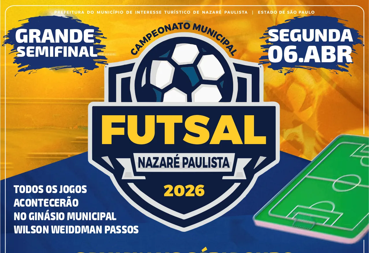 Hoje (06) a noite tem decisão do campeonato municipal de futsal em Nazaré Paulista!