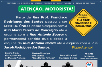PREFEITURA ALTERA SENTIDO DE TRÂNSITO EM TRECHO DA RUA PROF. FRANCISCO RODRIGUES DOS SANTOS