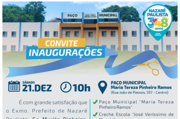 Convite: Prefeito Murilo Pinheiro convida toda população para inauguração de diversas obras realizadas em Nazaré Paulista