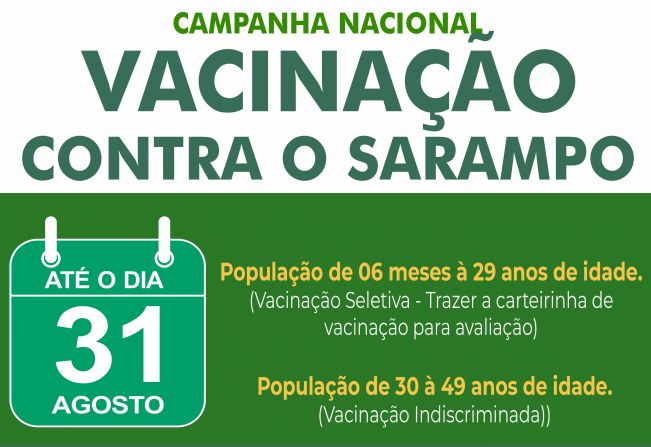 Departamento de Saúde prorroga vacinação contra o sarampo para 31 de agosto