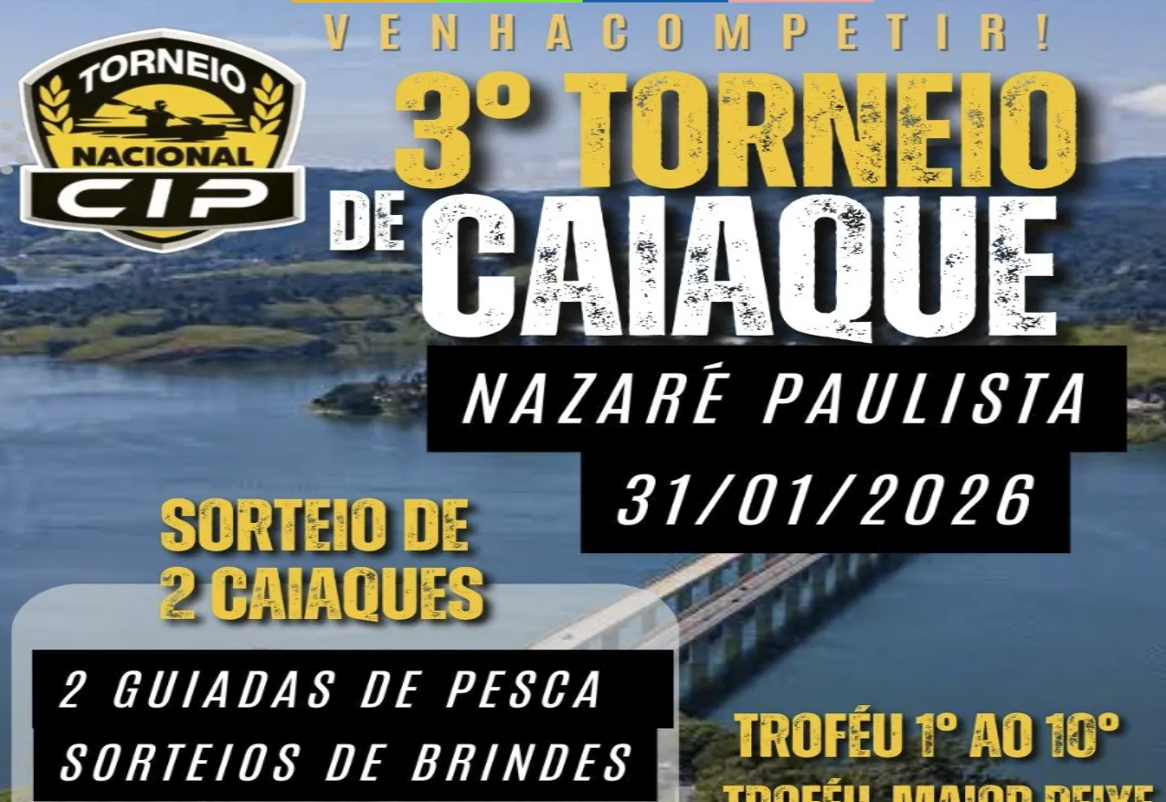 Nazaré Paulista recebe a grande final do 3º Torneio de Pesca Esportiva em Caiaque 2026