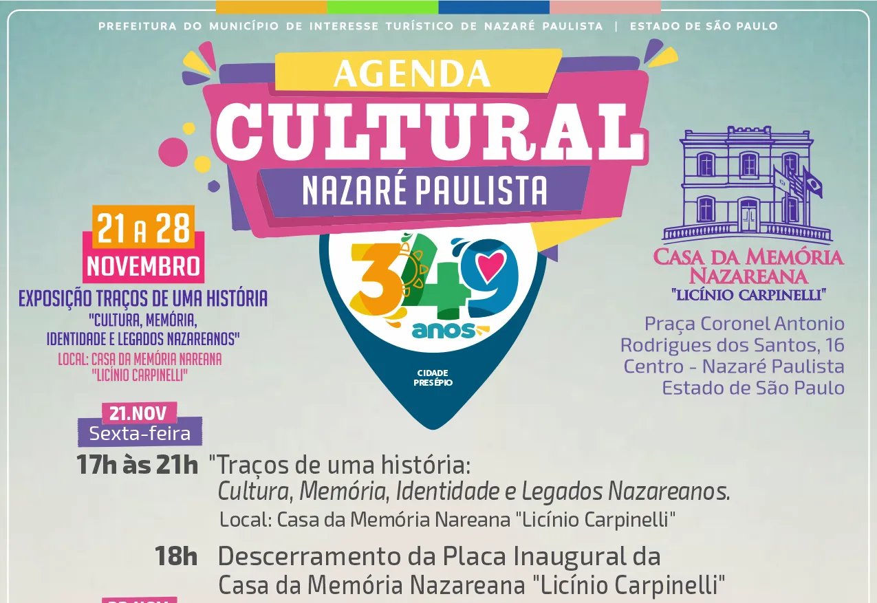 Nazaré Paulista divulga programação cultural especial em comemoração aos 349 anos do município