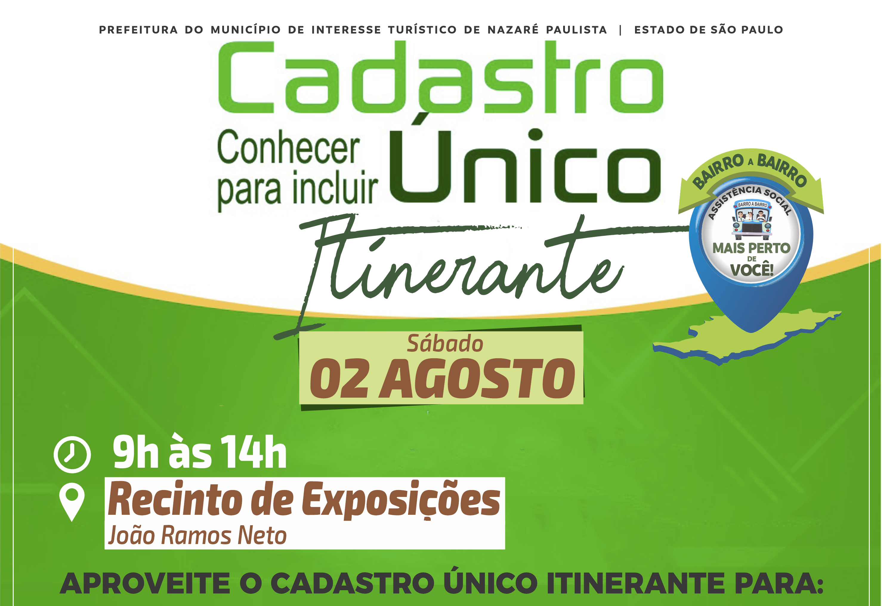 Cadastro Único itinerante neste sábado (02/08) 