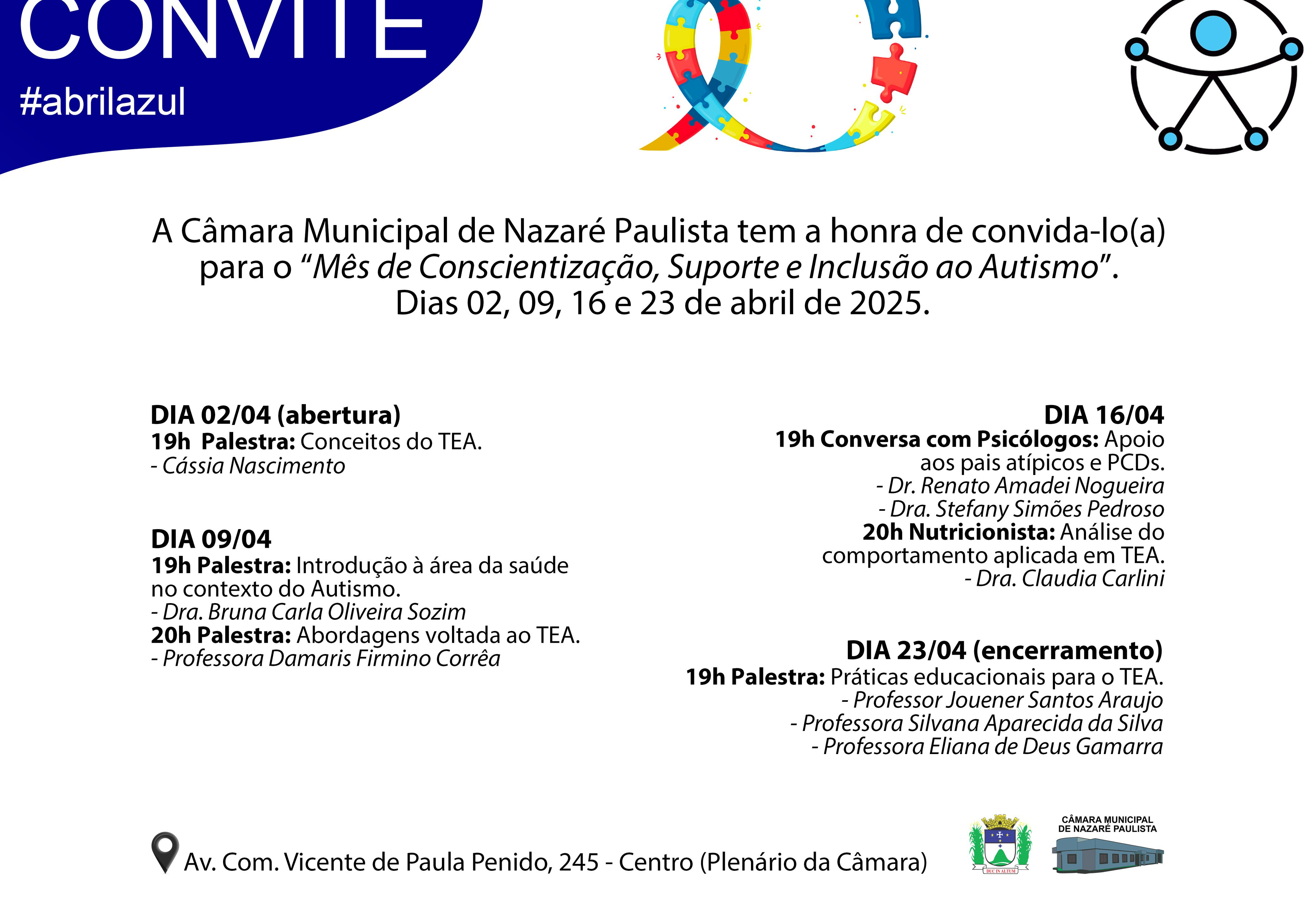 Câmara de Nazaré Paulista realiza durante o mês a Campanha Abril Azul