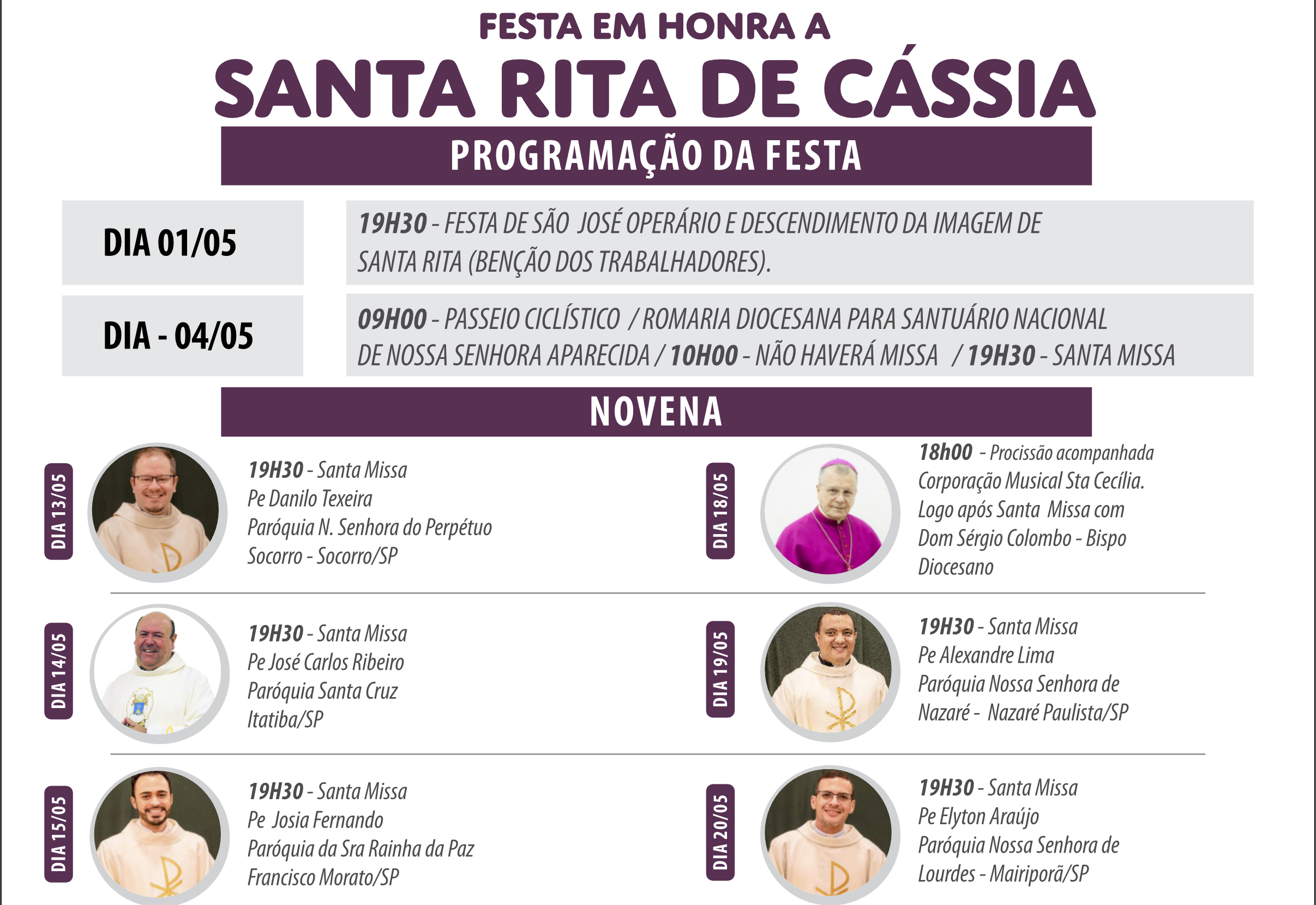 Festa em Louvor a Santa Rita de Cássia tem programação até o dia 22 de maio, com shows imperdíveis em Nazaré Paulista