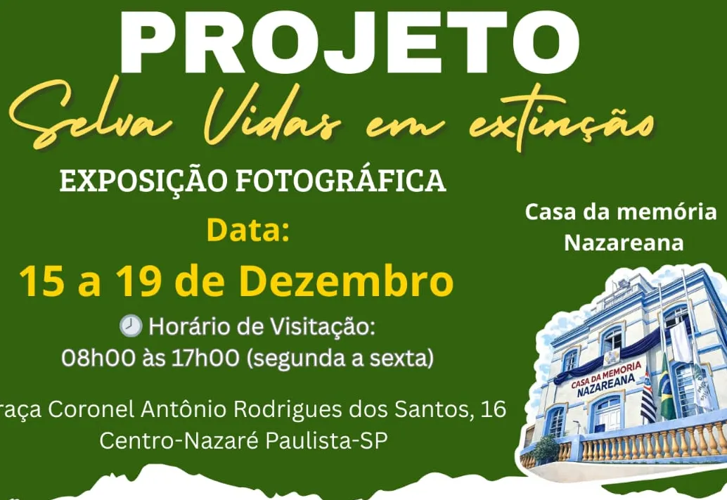 Prefeitura de Nazaré Paulista apresenta a Exposição Fotográfica “Projeto Selva: Vidas em Extinção”